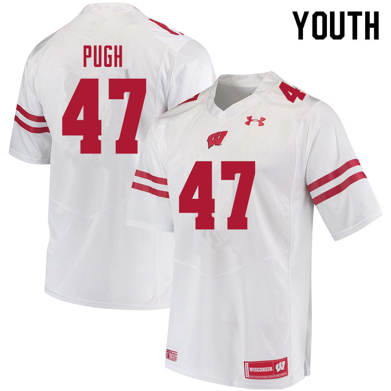 Youth #47 Jack Pugh Wisconsin Badgers College Football Jerseys Sale-White - Click Image to Close